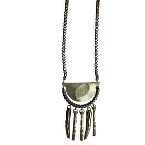 Brass‎ Tone Brutalist Hammered Fringe Statement Bib Necklace Boho Heidi Klum